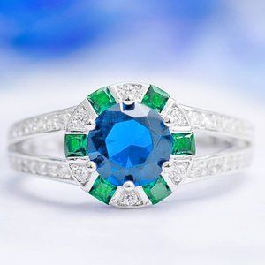 Blue and Gree gemstone ring, size 7, 925 Sterling Silver Charmed Aroma